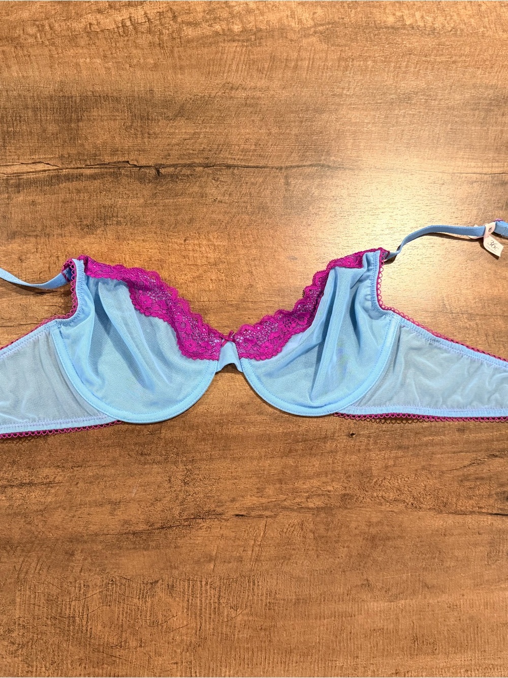 Victoria's Secret Light Blue Bra with Magenta Lace Trim